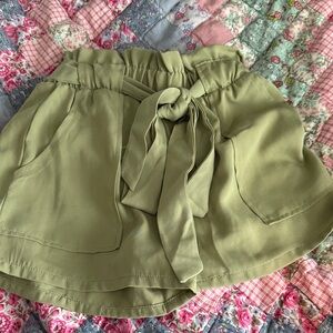 Olive Green Tie-Waist Shorts